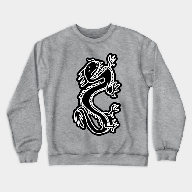 Black and White Line Art Dragon Crewneck Sweatshirt by ellenhenryart